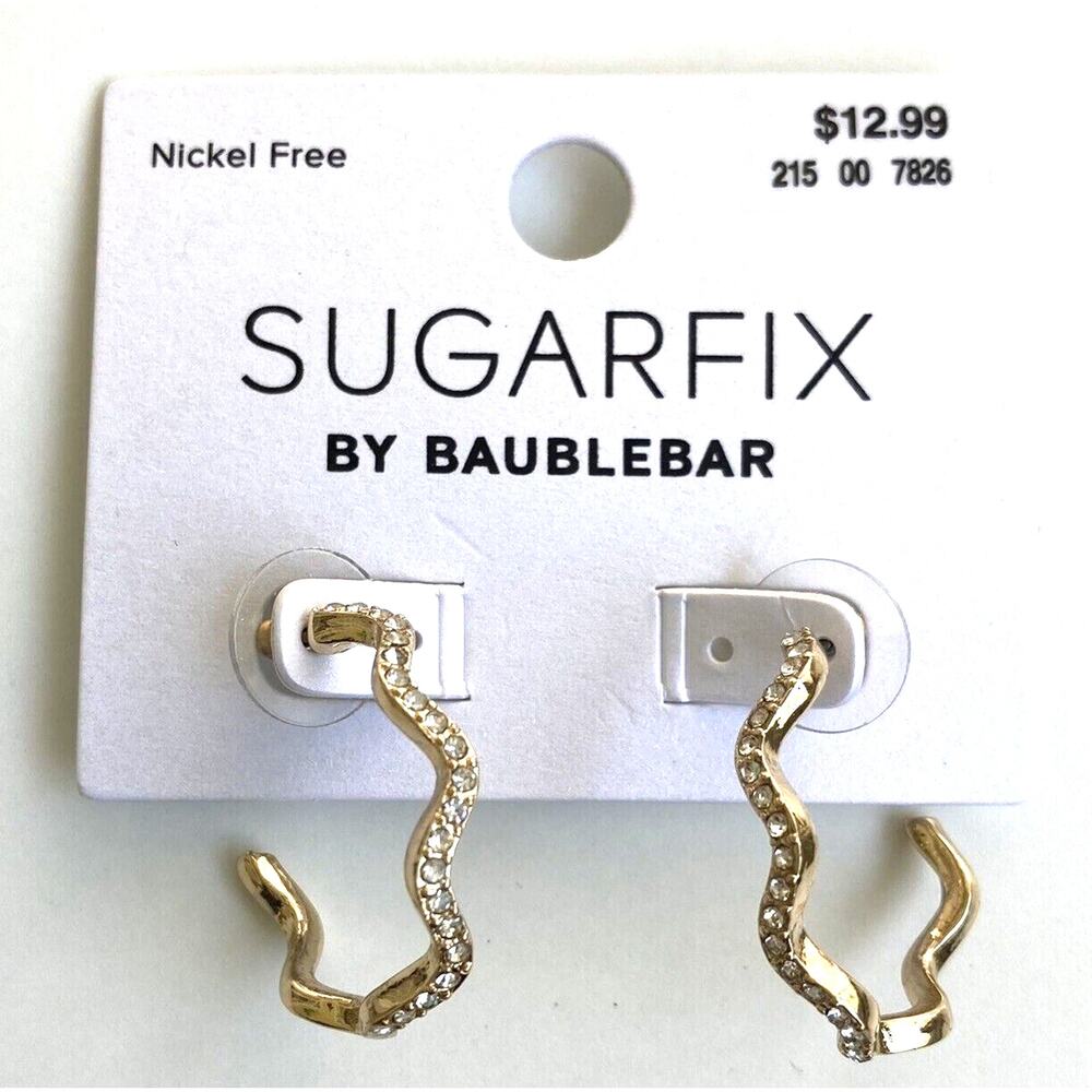 Zig Zag Hoop Earrings SUGARFIX by BaubleBar Crystal and Gold Tone NEW - Picture 1 of 6